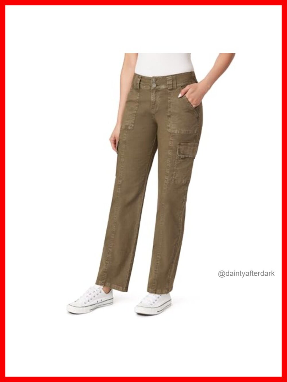 Curvy Cargo Straight Pants Stretch Twill Mid Rise Relaxed Fit